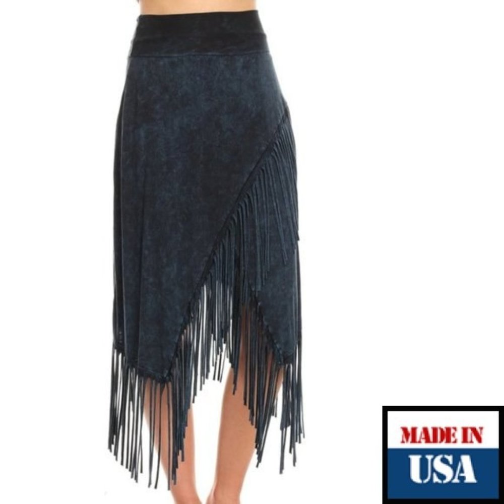 Navy Fringe Boho Fringe Skirt